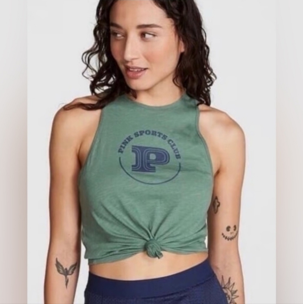 PINK Victoria's Secret Pink Sports Club Green Racerback Tank Top